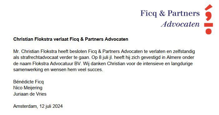 Image for the Tweet beginning: Christian Flokstra verlaat Ficq &amp;